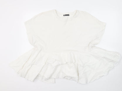 Womens UK Size M Zara White Tunic Blouse