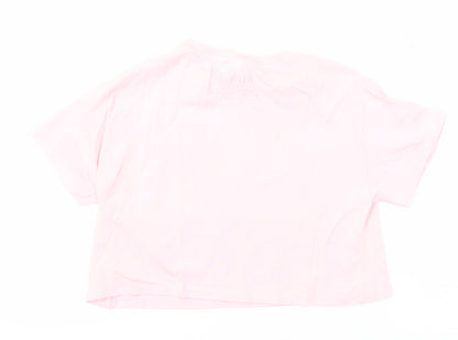 Zara Girls Pink 100% Polyester Cropped T-Shirt Size 9-10 Years Round Neck