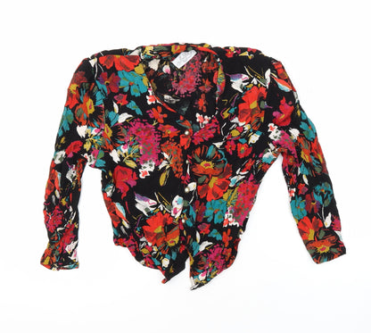 Mona Lisa Womens Multicoloured Floral Viscose Cropped Blouse Size 16 Collared