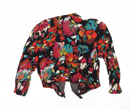 Mona Lisa Womens Multicoloured Floral Viscose Cropped Blouse Size 16 Collared