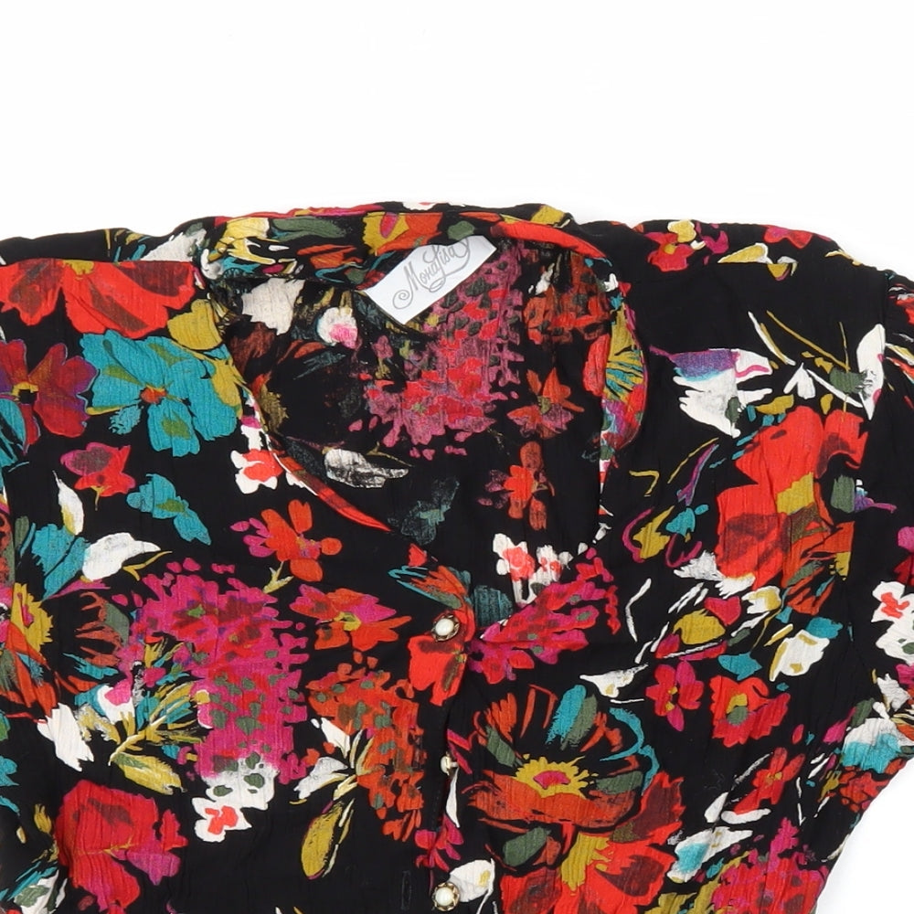 Mona Lisa Womens Multicoloured Floral Viscose Cropped Blouse Size 16 Collared