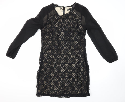 Principles Womens Black Floral Viscose Shift Size 12 Round Neck