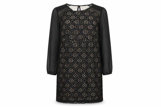 Front view of Principles women’s black floral viscose shift, size UK 12, round neck