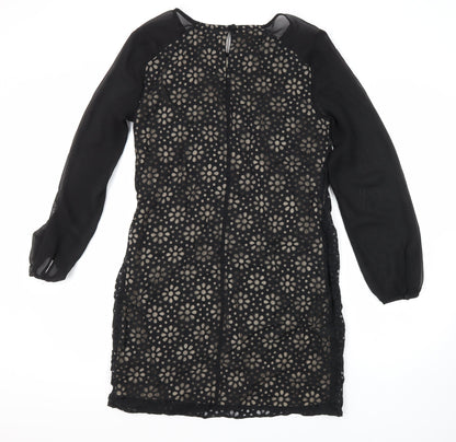 Principles Womens Black Floral Viscose Shift Size 12 Round Neck