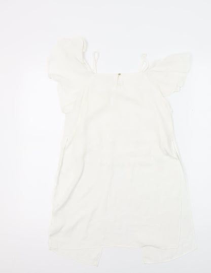 River Island Girls White Polyester Tunic Blouse Size 10 Years Boat Neck