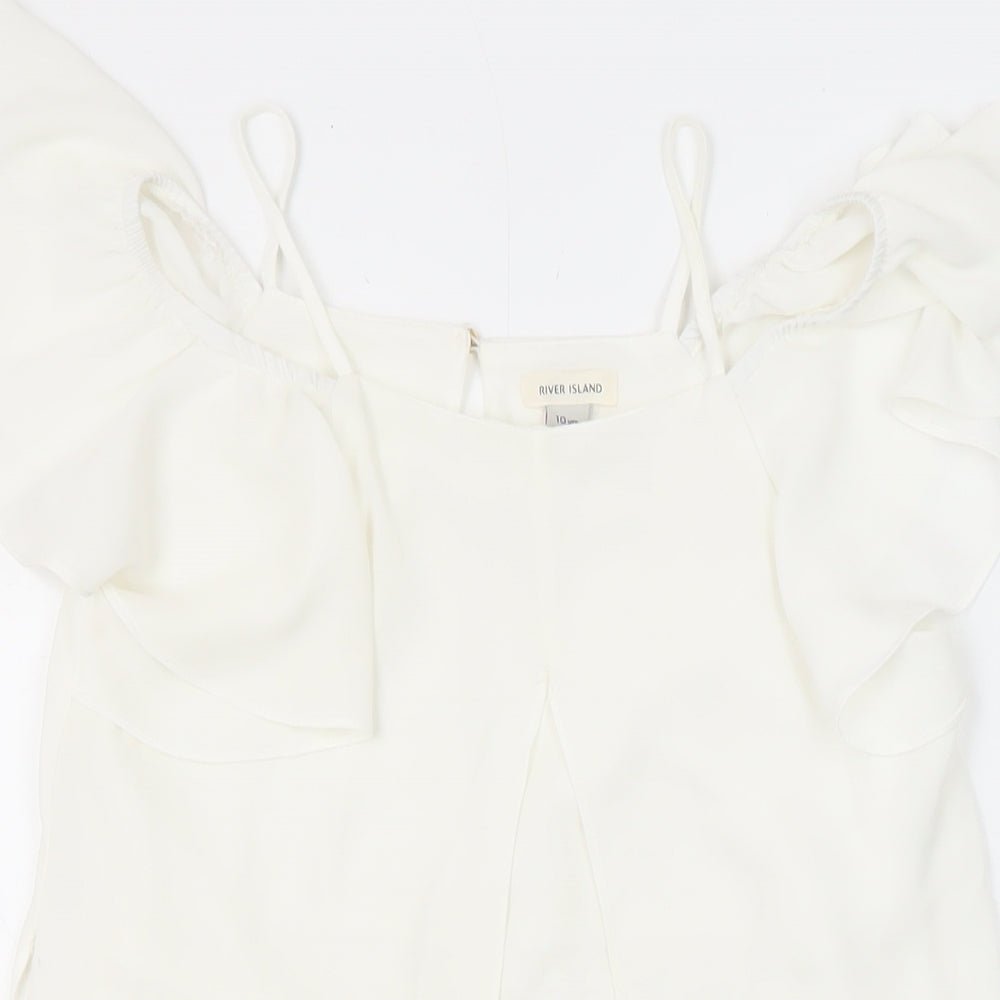 River Island Girls White Polyester Tunic Blouse Size 10 Years Boat Neck