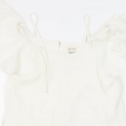 River Island Girls White Polyester Tunic Blouse Size 10 Years Boat Neck