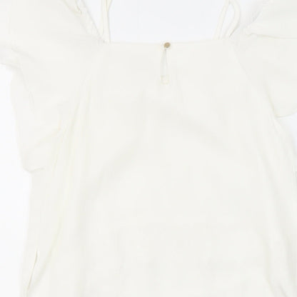 River Island Girls White Polyester Tunic Blouse Size 10 Years Boat Neck