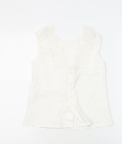 Miranda Womens White Cotton Tunic Blouse Size 10 V-Neck