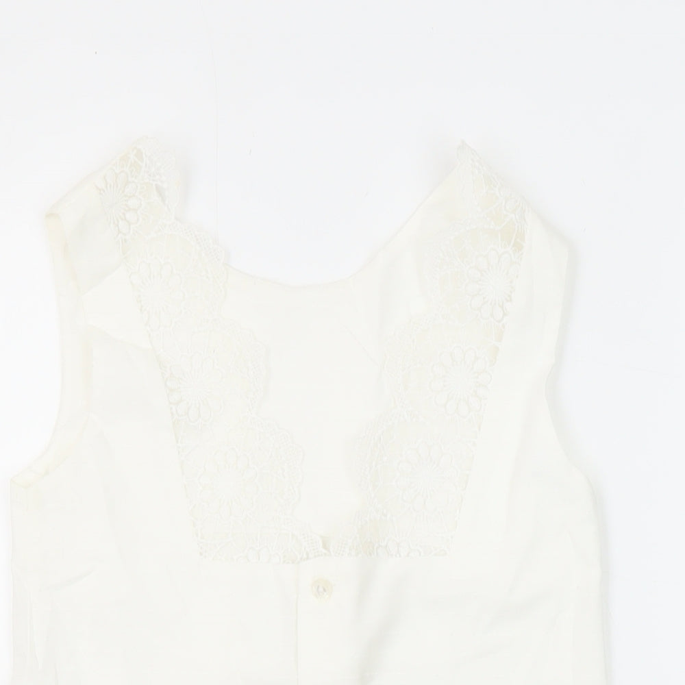 Miranda Womens White Cotton Tunic Blouse Size 10 V-Neck