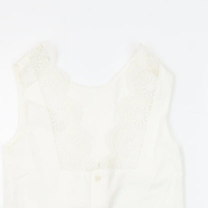 Miranda Womens White Cotton Tunic Blouse Size 10 V-Neck