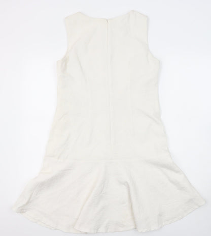 Nine West Womens Ivory Polyester Blend A-Line Size S Round Neck Zip