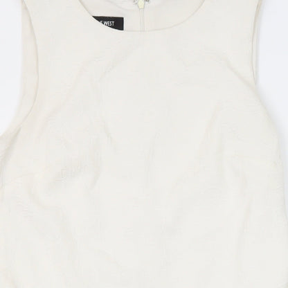 Nine West Womens Ivory Polyester Blend A-Line Size S Round Neck Zip