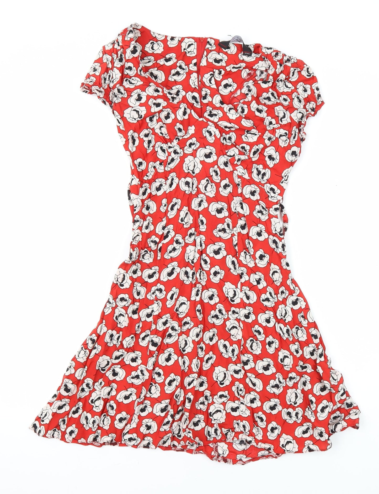 Dorothy Perkins Womens Multicoloured Floral Viscose A-Line Size 8 V-Neck Zip - Tie back