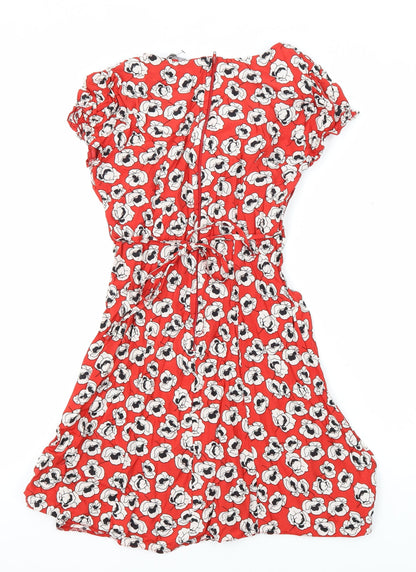 Dorothy Perkins Womens Multicoloured Floral Viscose A-Line Size 8 V-Neck Zip - Tie back