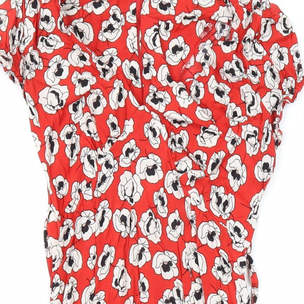 Dorothy Perkins Womens Multicoloured Floral Viscose A-Line Size 8 V-Neck Zip - Tie back