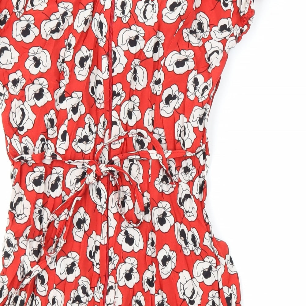 Dorothy Perkins Womens Multicoloured Floral Viscose A-Line Size 8 V-Neck Zip - Tie back