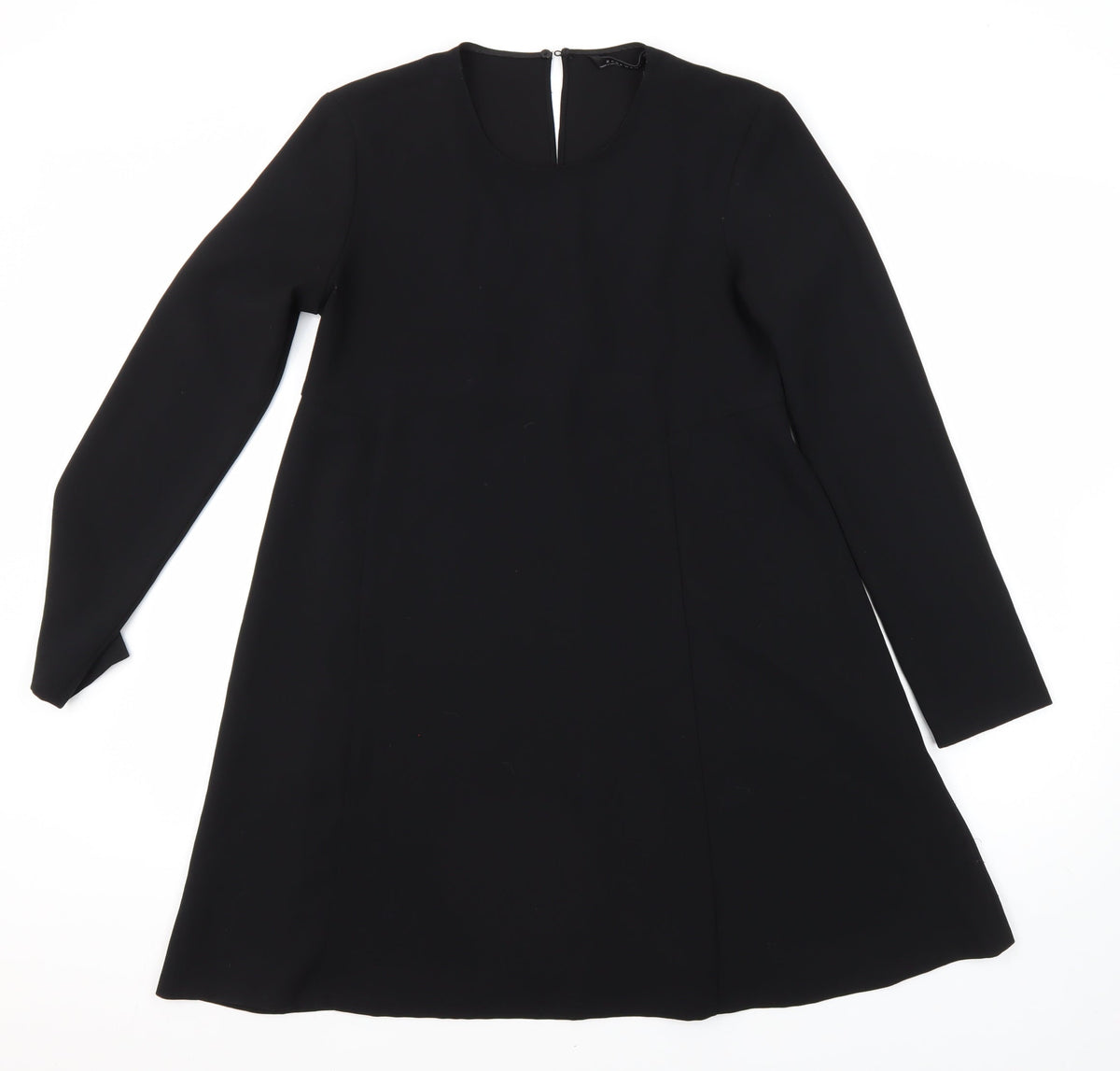 Zara Womens Black Polyester A-Line Size S Round Neck Button