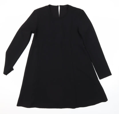 Zara Womens Black Polyester A-Line Size S Round Neck Button