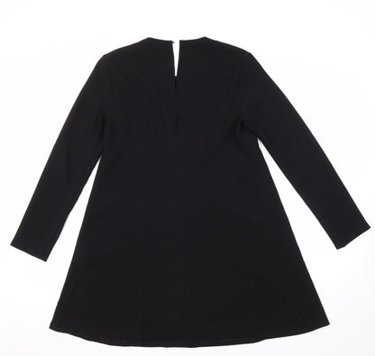 Zara Womens Black Polyester A-Line Size S Round Neck Button