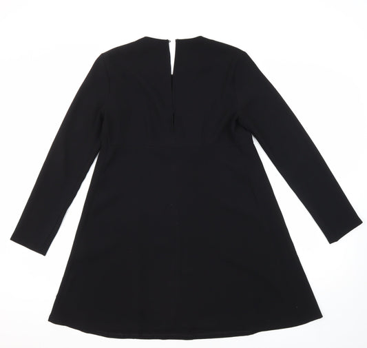Zara Womens Black Polyester A-Line Size S Round Neck Button