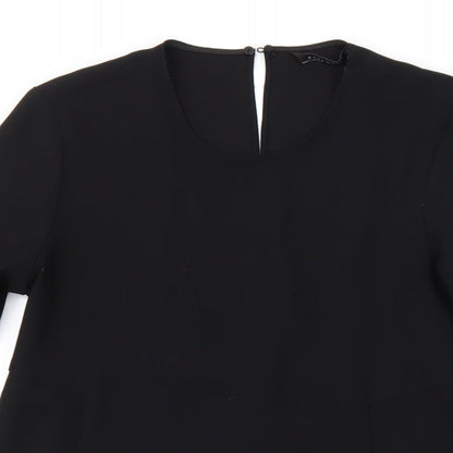 Zara Womens Black Polyester A-Line Size S Round Neck Button