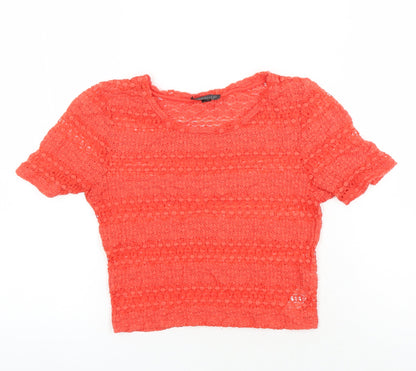 Womens UK Size 10 Topshop Orange Cropped Blouse