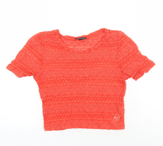 Womens UK Size 10 Topshop Orange Cropped Blouse