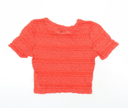 Womens UK Size 10 Topshop Orange Cropped Blouse