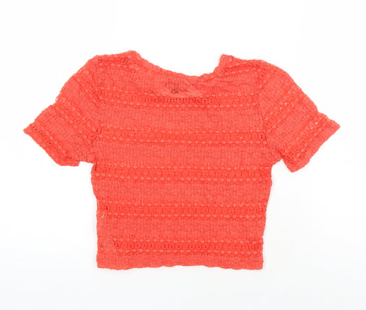 Womens UK Size 10 Topshop Orange Cropped Blouse
