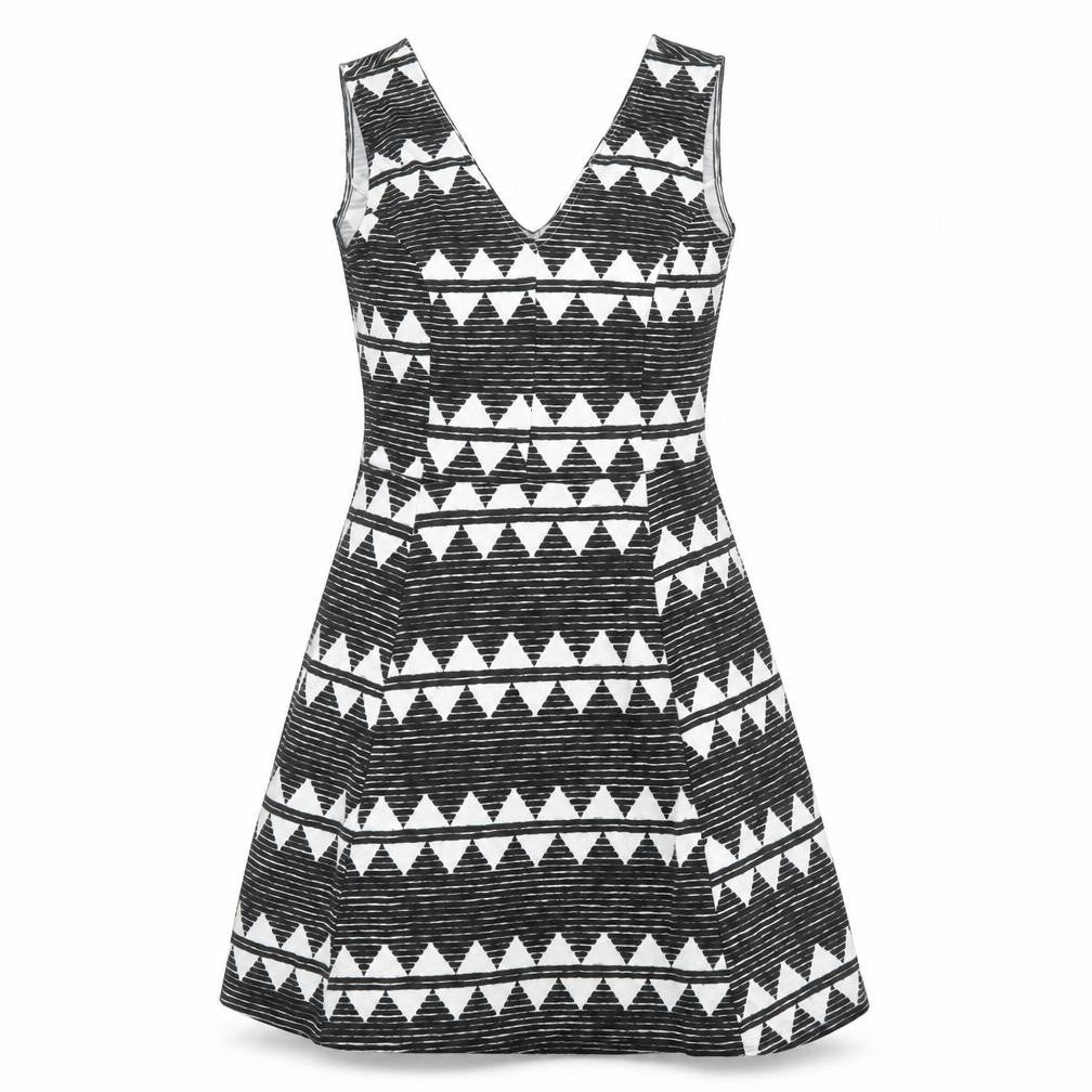 H&M Womens Multicoloured Geometric Polyester A-Line Size M V-Neck