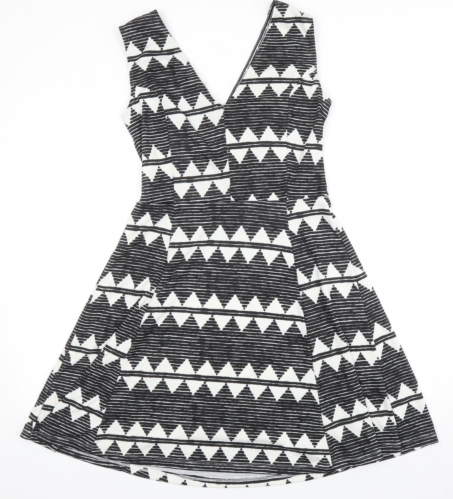 H&M Womens Multicoloured Geometric Polyester A-Line Size M V-Neck