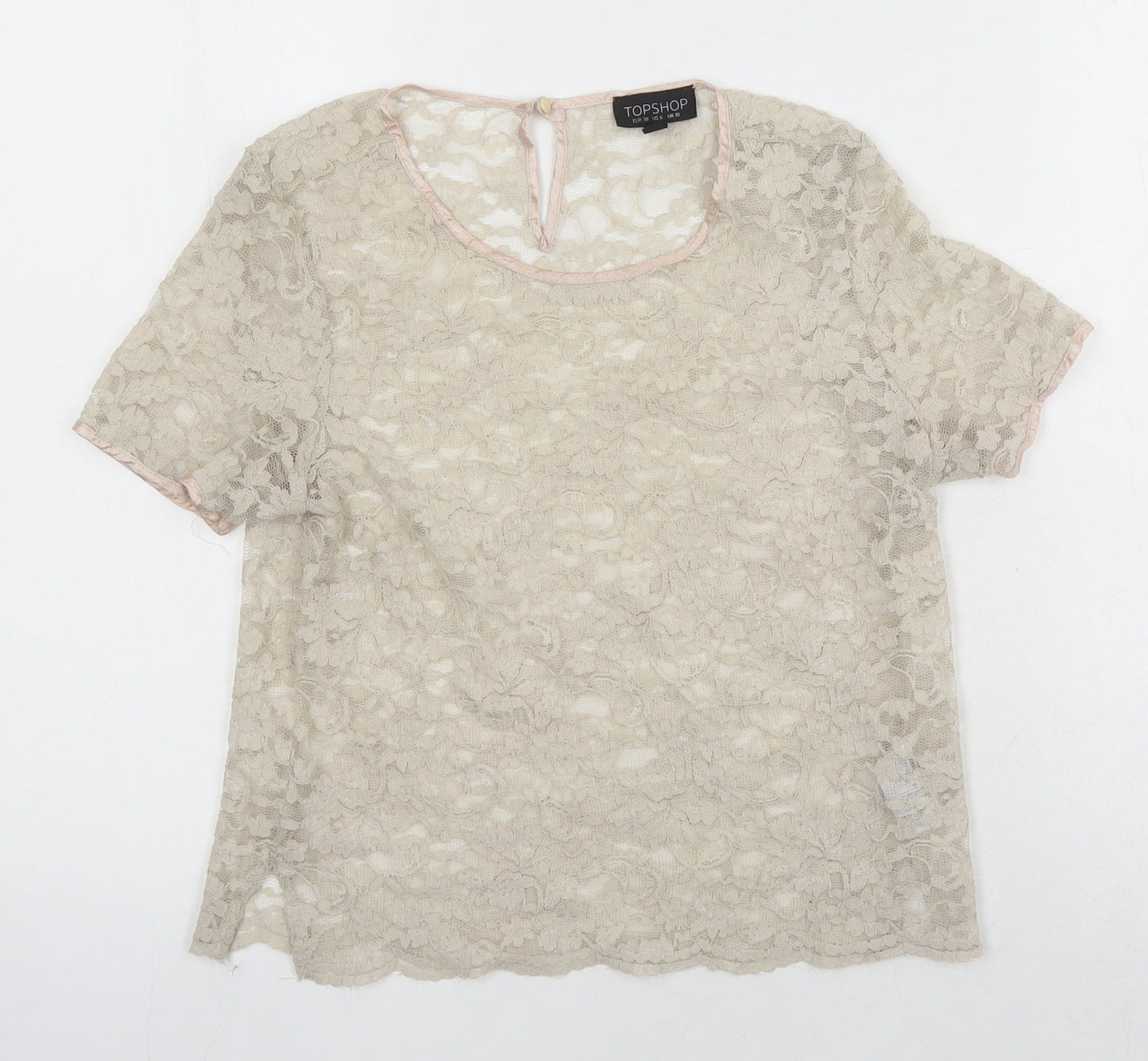 Womens UK Size 10 Topshop Beige Cropped Blouse