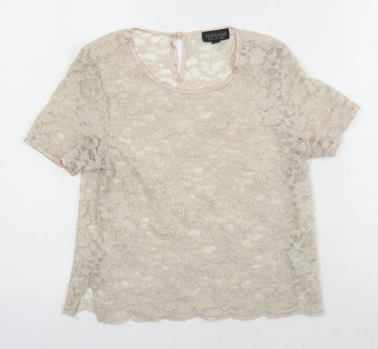 Womens UK Size 10 Topshop Beige Cropped Blouse