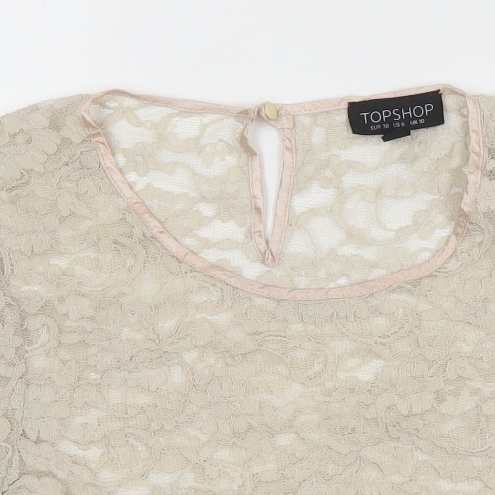 Womens UK Size 10 Topshop Beige Cropped Blouse