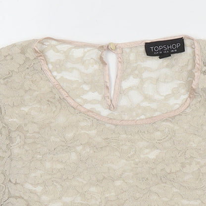 Womens UK Size 10 Topshop Beige Cropped Blouse