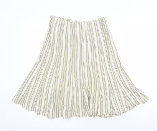 Per Una Womens Multicoloured Striped Linen Swing Skirt Size 8