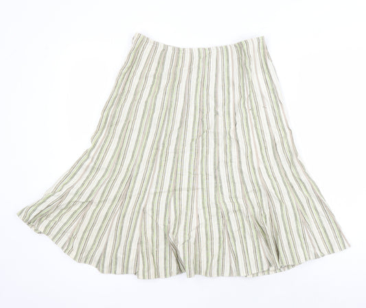 Per Una Womens Multicoloured Striped Linen Swing Skirt Size 8