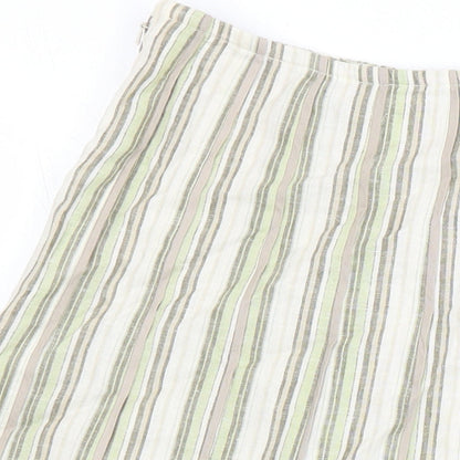Per Una Womens Multicoloured Striped Linen Swing Skirt Size 8