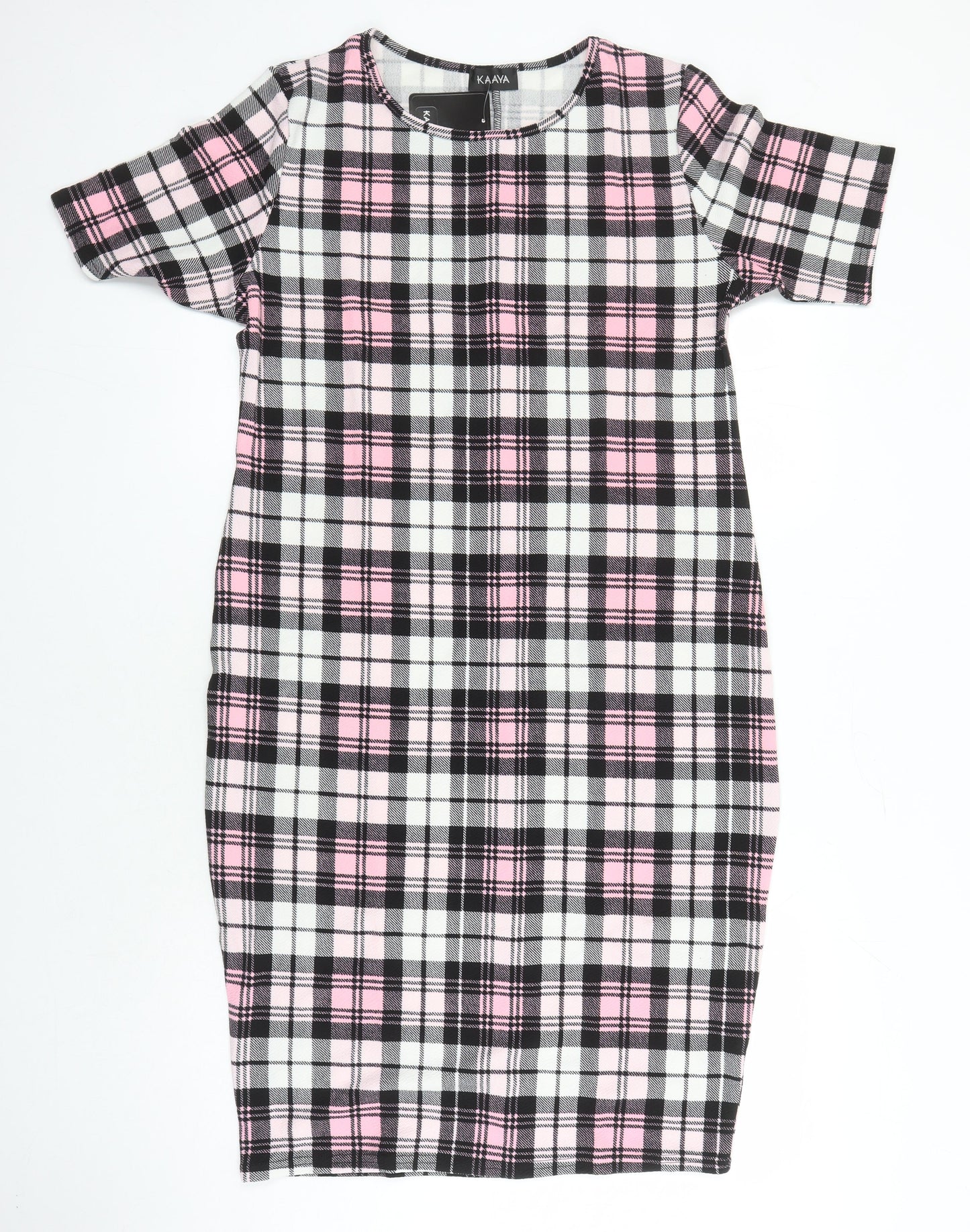 Kaaya Womens Multicoloured Check Polyester Pencil Dress Size 24 Round Neck
