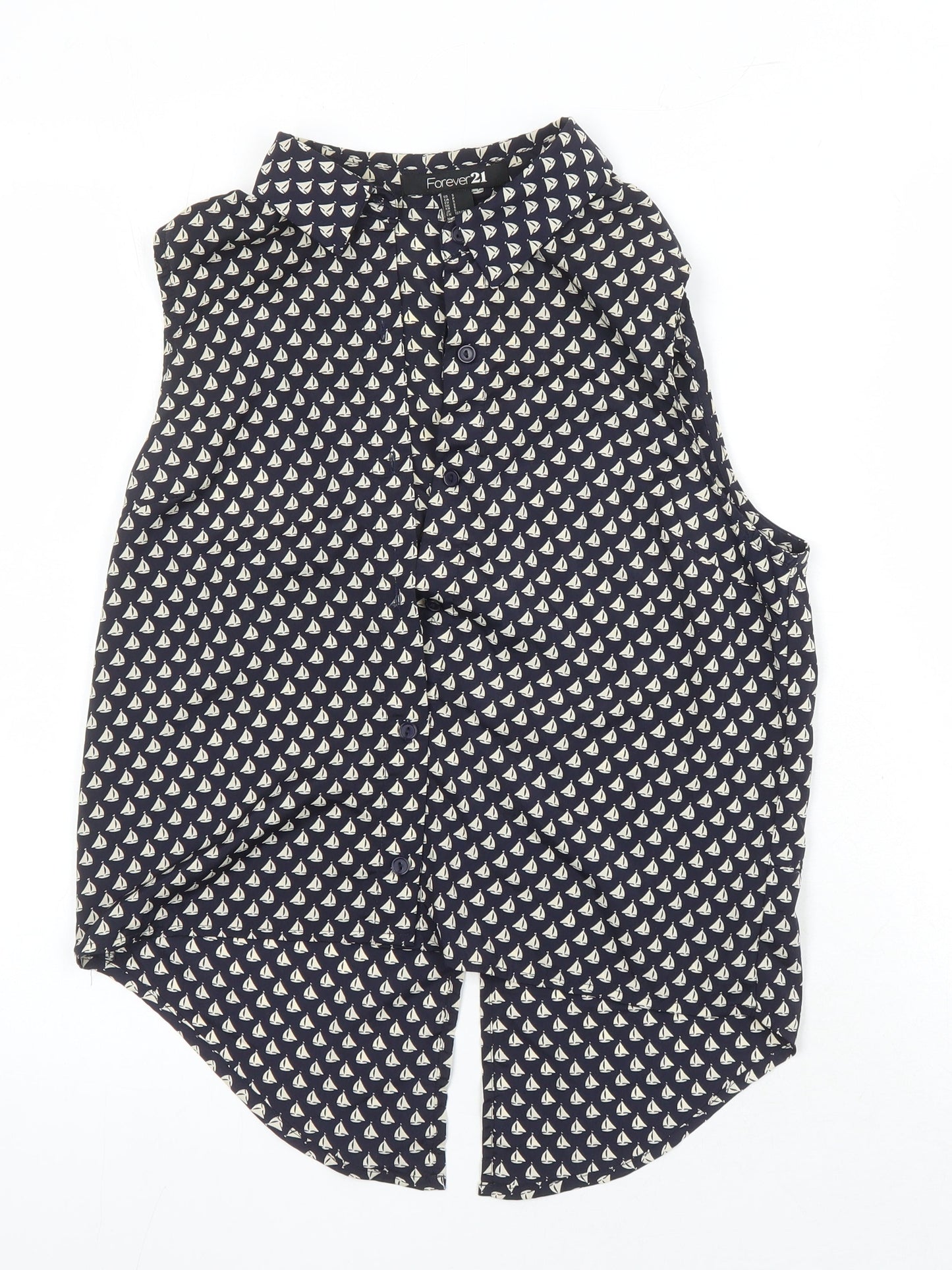 FOREVER 21 Womens Multicoloured Geometric Polyester Tunic Blouse Size S Collared