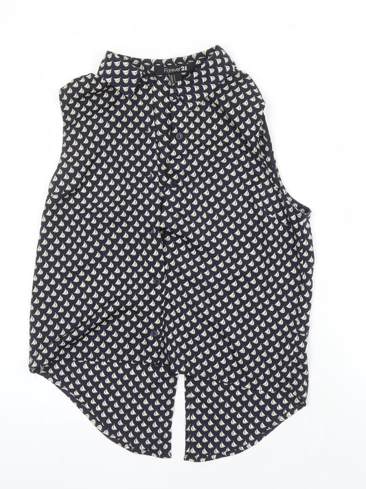 FOREVER 21 Womens Multicoloured Geometric Polyester Tunic Blouse Size S Collared