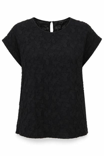 Front view of ESPRIT women’s black polyester tunic blouse, size L, round neck