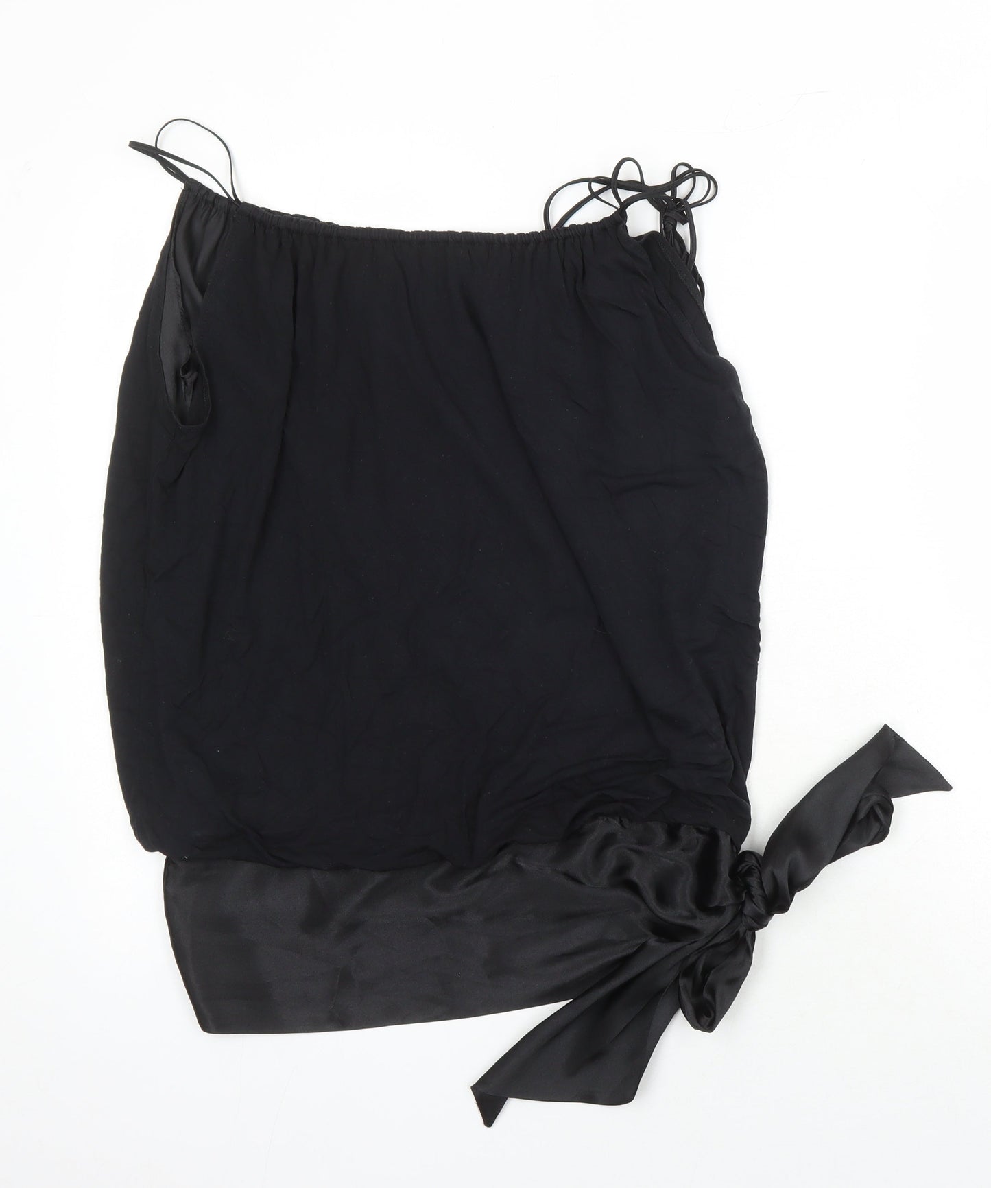 Oasis Womens Black Polyester Tunic Blouse Size 8 Scoop Neck - Bow Detail