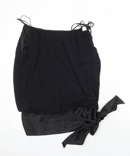 Oasis Womens Black Polyester Tunic Blouse Size 8 Scoop Neck - Bow Detail