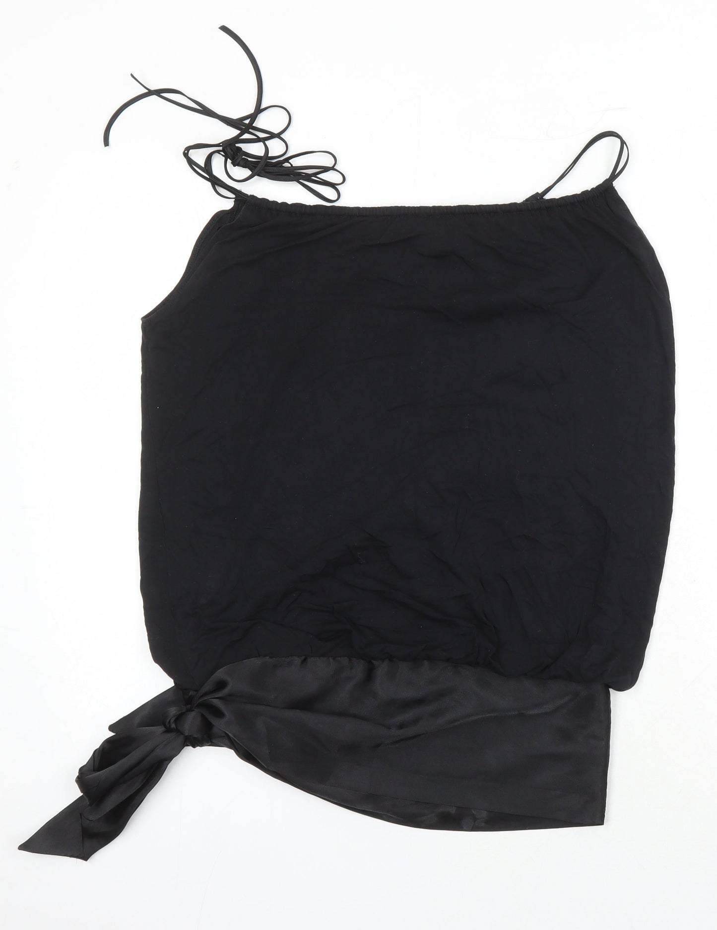 Oasis Womens Black Polyester Tunic Blouse Size 8 Scoop Neck - Bow Detail