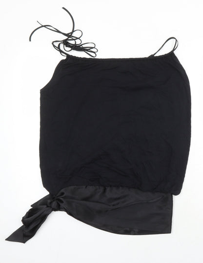 Oasis Womens Black Polyester Tunic Blouse Size 8 Scoop Neck - Bow Detail