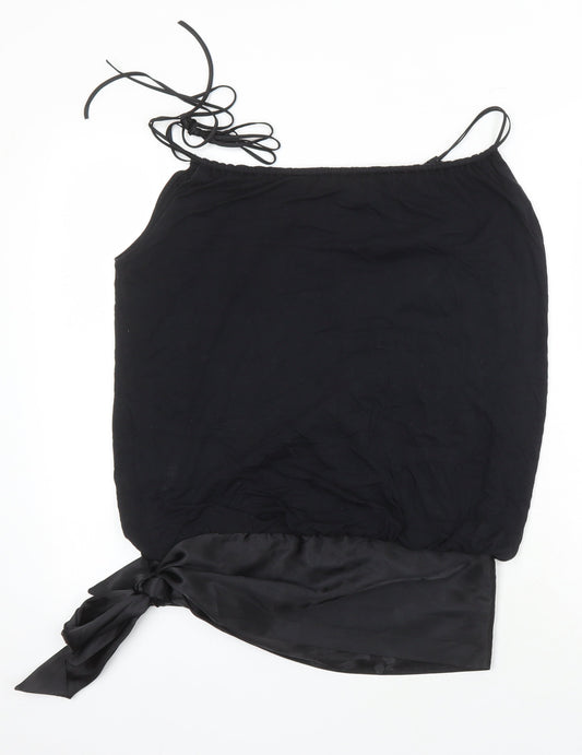 Oasis Womens Black Polyester Tunic Blouse Size 8 Scoop Neck - Bow Detail