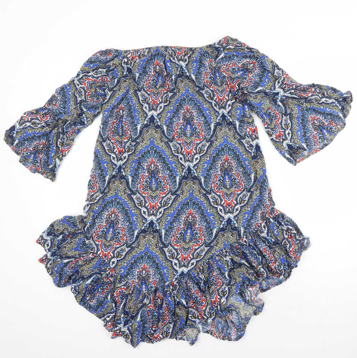 Vale Woman Womens Multicoloured Geometric Viscose Tunic Blouse Size S Round Neck
