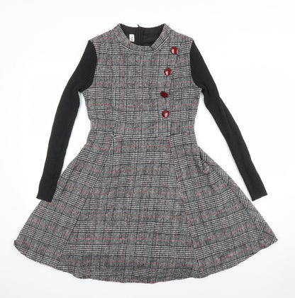Duo Lamei Deiss Womens Multicoloured Check Polyester Blend A-Line Size S Round Neck